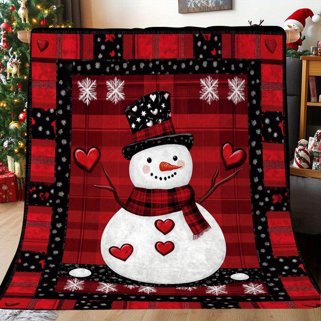 Comfortable Flannel Christmas Blanket with Checkered Snowman Ice House and Reindeer Offices and Versatile Gift for All Seasons