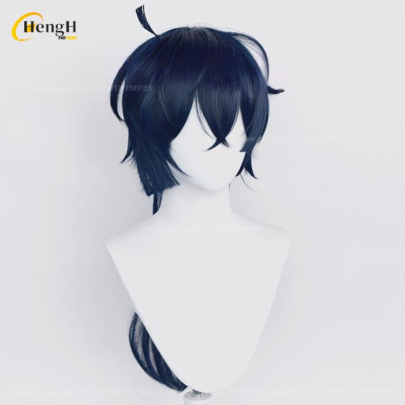 In Stock Anime Vanitas Synthetic Unisex 65cm Blue Black Cosplay Anime Wig And Earrings Heat Resistant Hair Halloween Party Wigs