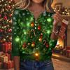 Women's Casual Christmas Print V-Neck Button 3/4 Sleeve T-Shirt