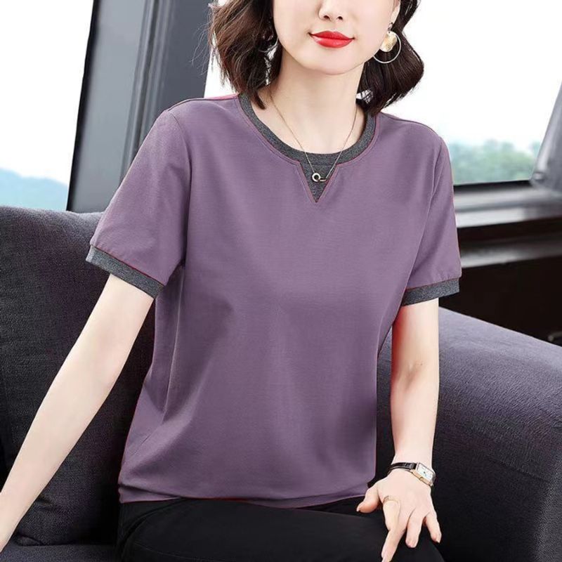 Loose-Fitting Pure Cotton Short Sleeves T-shirt Female 2024 New Arrival Summer Tops Middle-Aged and Elderly Plus Size Trendy Half Sleeve Small Shirt
