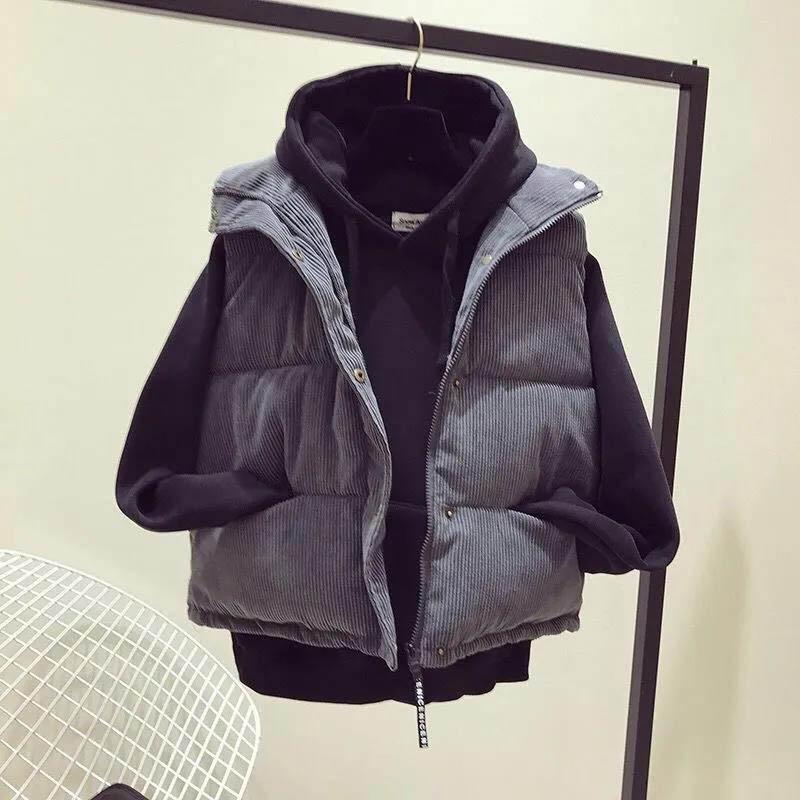 

Женский вельветовый жилет на осень и зиму, утолщенный короткий свободный корейский студенческий жилет в студенческом стиле, хлопковый жилет, куртка XXL