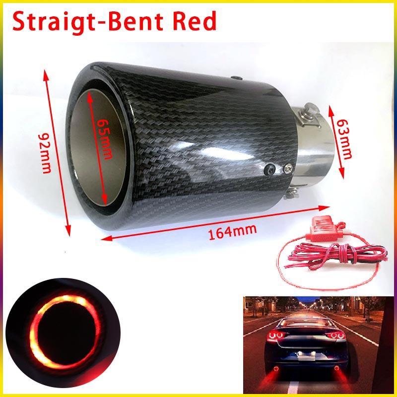 HQ Universal Car LED Luminous Exhaust Pipe Tail Throat  Muffler Red Red/Blue Light Single Outlet Exhaust Pipe Straigt Bent Straight-Bent red