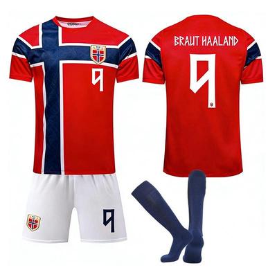 Teens Kids Adults Custome Name Football Kits 2026 FIFA World Cup Norway Home #9 BRAUT HAALAND Sport Training Jersey Set with Socks