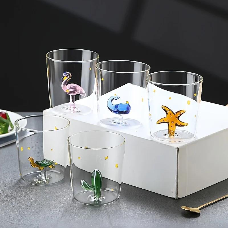 1 Stück 350 ml 3D-Tierglasbecher, hitzebeständiges Glas für Eiskaffee, Saft, Milch, klares Glas für Sommer und Winter, Getränkewasserbecher