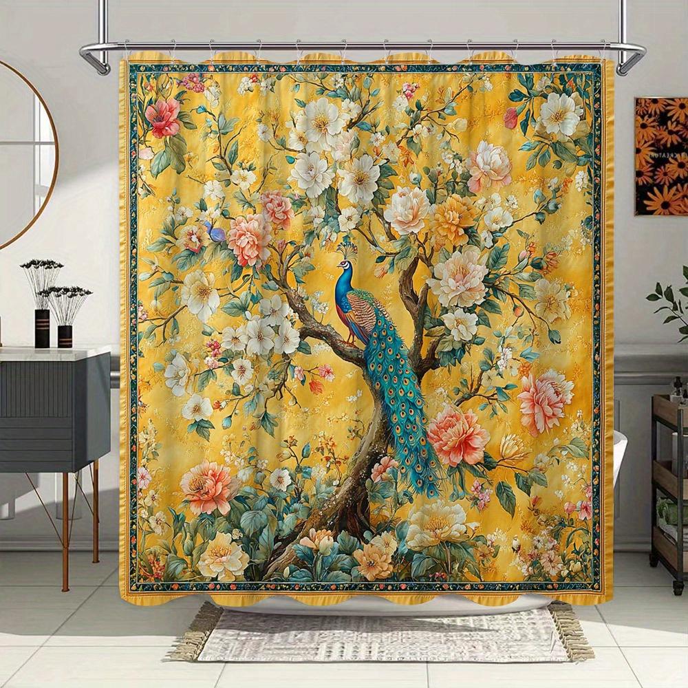 Peacock and Floral Garden Waterproof Shower Curtain for Modern Bathroom Decor, Stylish and Durable, Perfect for Home Use