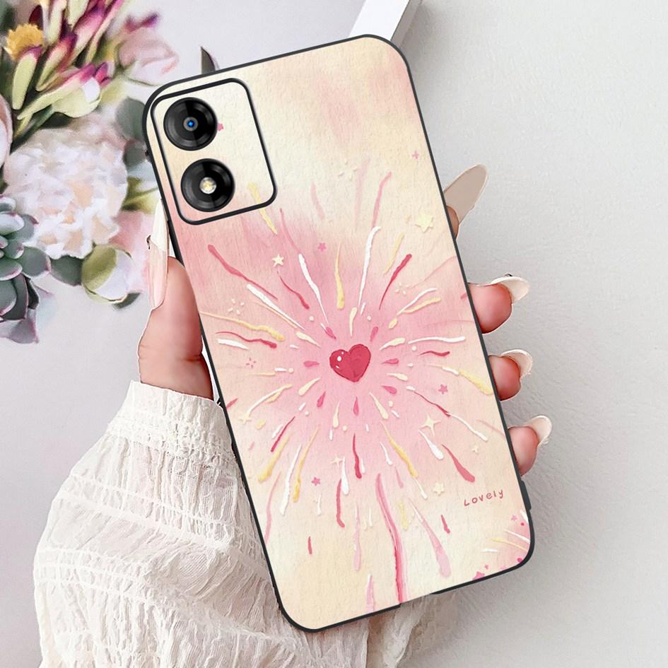 For Motorola Moto E13 Case Popular Flower Art Cover Soft Black TPU Silicone Phone Cases For Moto E14 E13 E 13 MotoE13 Back Cover