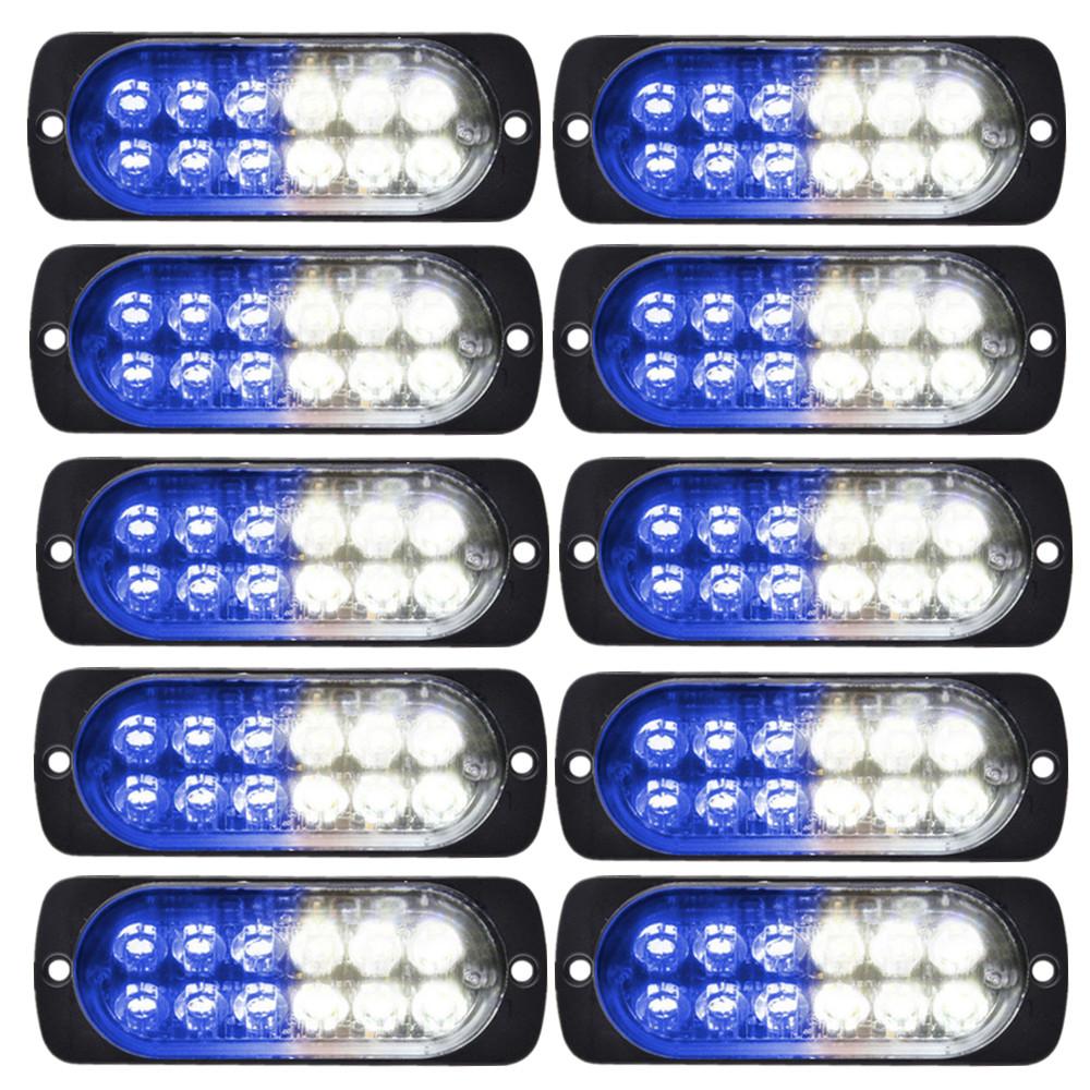 10PCS 12LED Lights Emergencies LED Car Strobe Lights Flashing Warning Light Beacon White Amber 12V 24V LED Stroboscopes For Auto