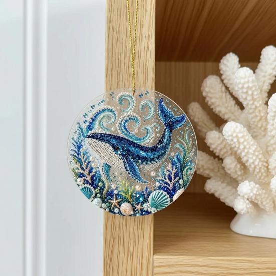 Handcrafted Sea Series Ornaments Ocean Theme Pearl Art Hanging Ornament, 2D Flat Acrylic Coastal Beach Home Decorations Life Suncatcher, Beaded