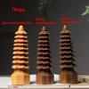 Wooden Figurines Tower Statue Wooden Tower Sculpture Home Living Room Decoration Ancient Architectural Style Figurine
