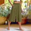 Feamle Casual and Versatile Lazy Style Wide Leg Pants with Pockets Lightweight High Waisted Loose Cropped Capris