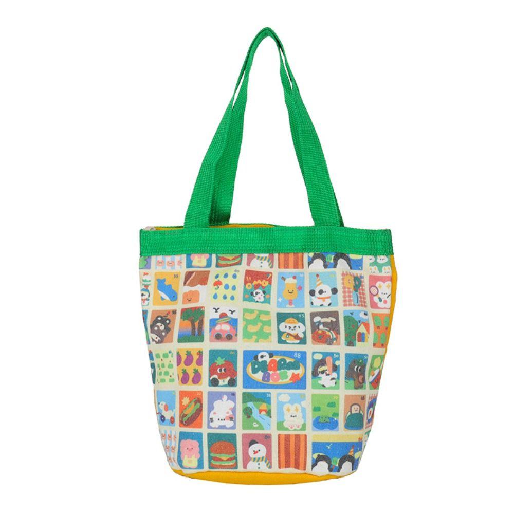 Cartoon Printed Graffiti Bucket Bag Lovely Cylinder Students Carry Lunch Bag Canvas Women Handbag