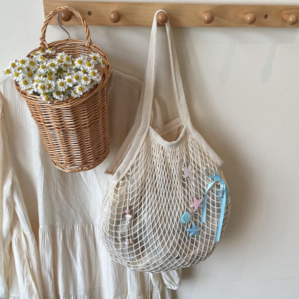 Portable Hollow Woven Shoulder Bag Korean Style Woven Grocery Bag Vacation Beach Bag  Swimming