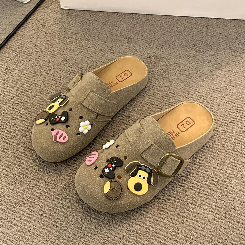 Super fire cute bag head half slippers women's outer wear 2025 new spring and summer one-pedal retro thick-soled sandals
