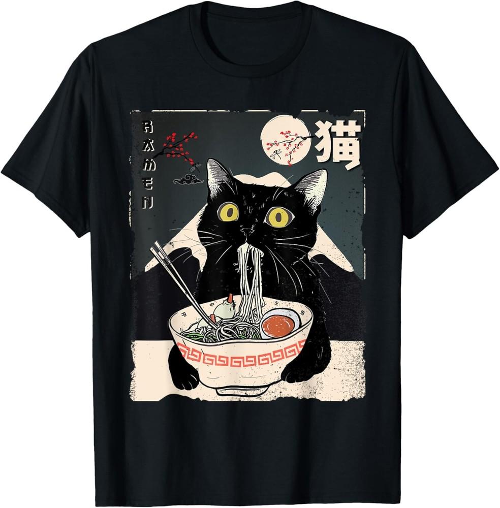Cat Ramen Japanese Funny Graphic Tees Kawaii Cat Anime Gifts Unisex T-Shirt