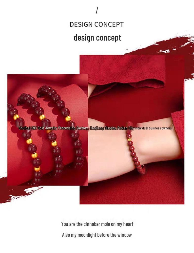 Gold Cinnabar Pixiu Bracelet with Lucky Beads and Curved Tube for Women – 999 Pure Gold DIY Gift