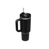 (Black)Stainless Steel Water Cup Large Capacity Vacuum Straw Cup Handle Coffee Mug