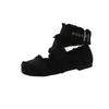 Women's Mary Jane Shoes Canvas Flat Sole Square Toe Women Shoes Dress Ballet Belt Buckle Roman Retro Novelty Zapatillas De Mujer