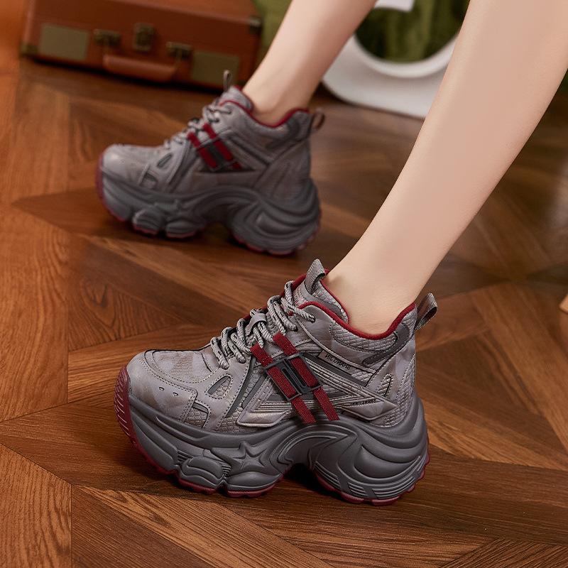Fleece Dad Shoes Women's 2025 Autumn and Winter New Thick-soled Inner Height-increasing Women's Shoes Casual Shoes Versatile Warm High-top Shoes