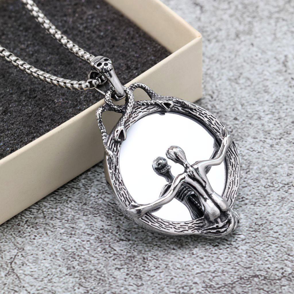 Nordic Retro Stainless Steel Men's Pendant Gothic Magic Mirror Necklace Pendant