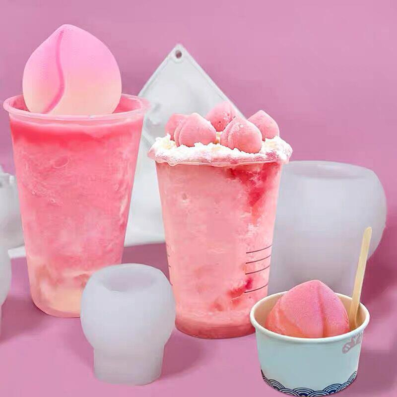 3D Peach Mousse Cake Silicone Mold Homemade Ice Cream Custard Pudding Baking Mold Cube Tray Wedding Festival Parties