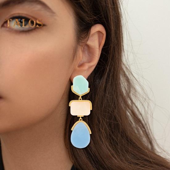 1 Pair Women Hanging Earrings Exaggerated Geometric Color Matching Smooth Bohemian Style Club Party Dangle Earrings Ear Jewelry