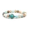 Rockyu Bracelet Turquoise Men's Women's Mala Beads AAA Dark Turquoise White 8mm Natural Stone Bracelet Animal Turtle Beaded Bracelet Simple Unisex
