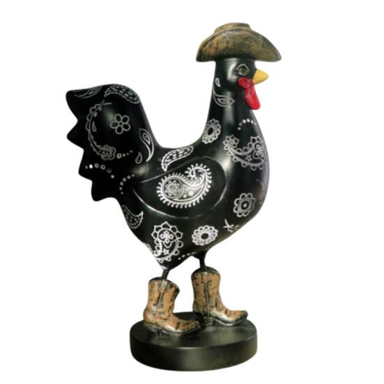 Cowboy Rooster Resin Figurine Cartoon Boot Cock Statue Animal Sculpture Home Office