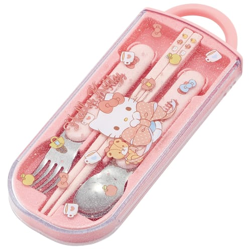 Skater Children's Cutlery Set, Lunch Box, Chopsticks, Spoon, Fork, Made in Japan, Sliding Cutlery with Name Stickers, Antibacterial, Sanrio Hello Kitt