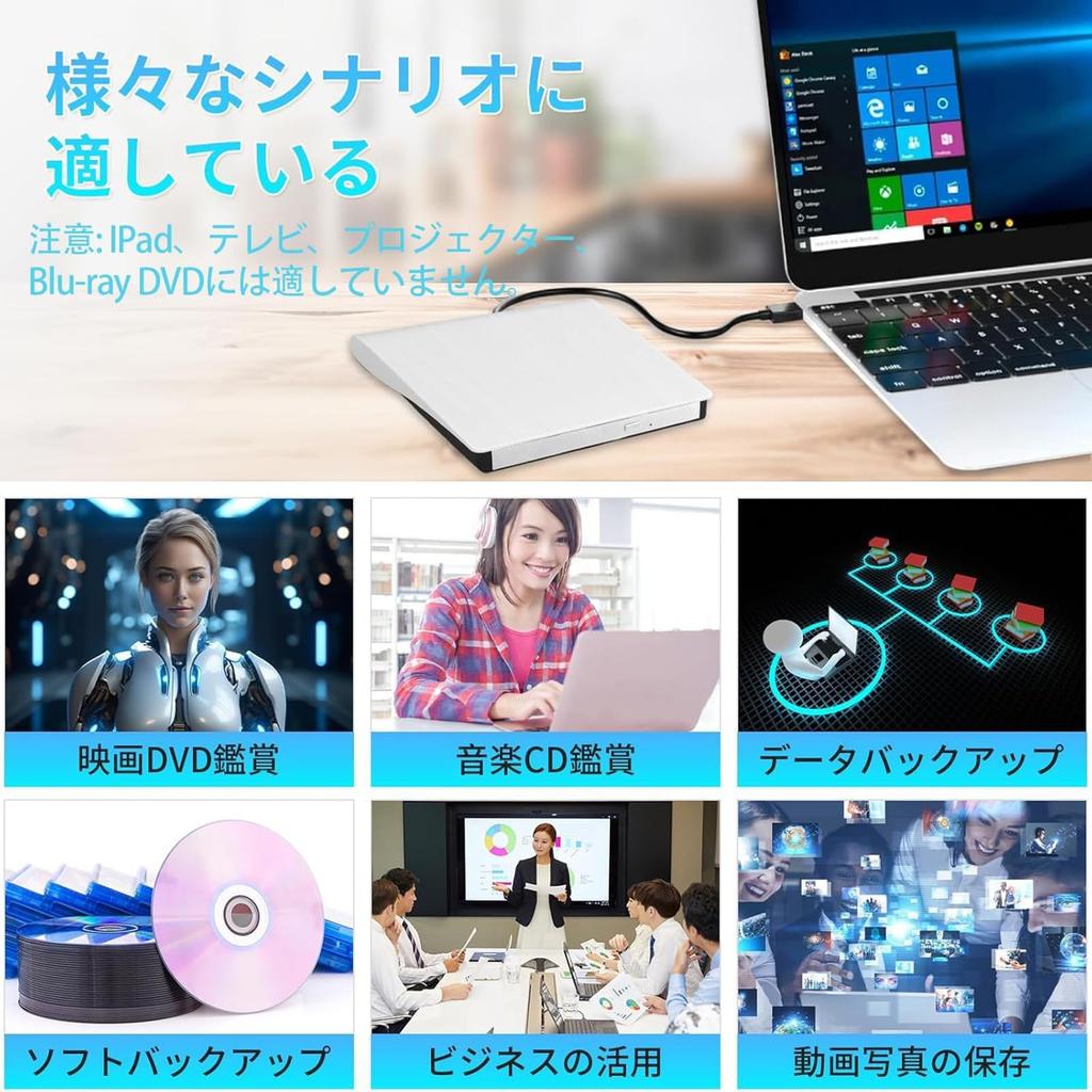 BRJR CD DVD External DVD 8XDVD External Optical Bus USB Compatible with MAC CD External Slim Portable Drive, Drive, High-Speed Processing, & 24XCD,