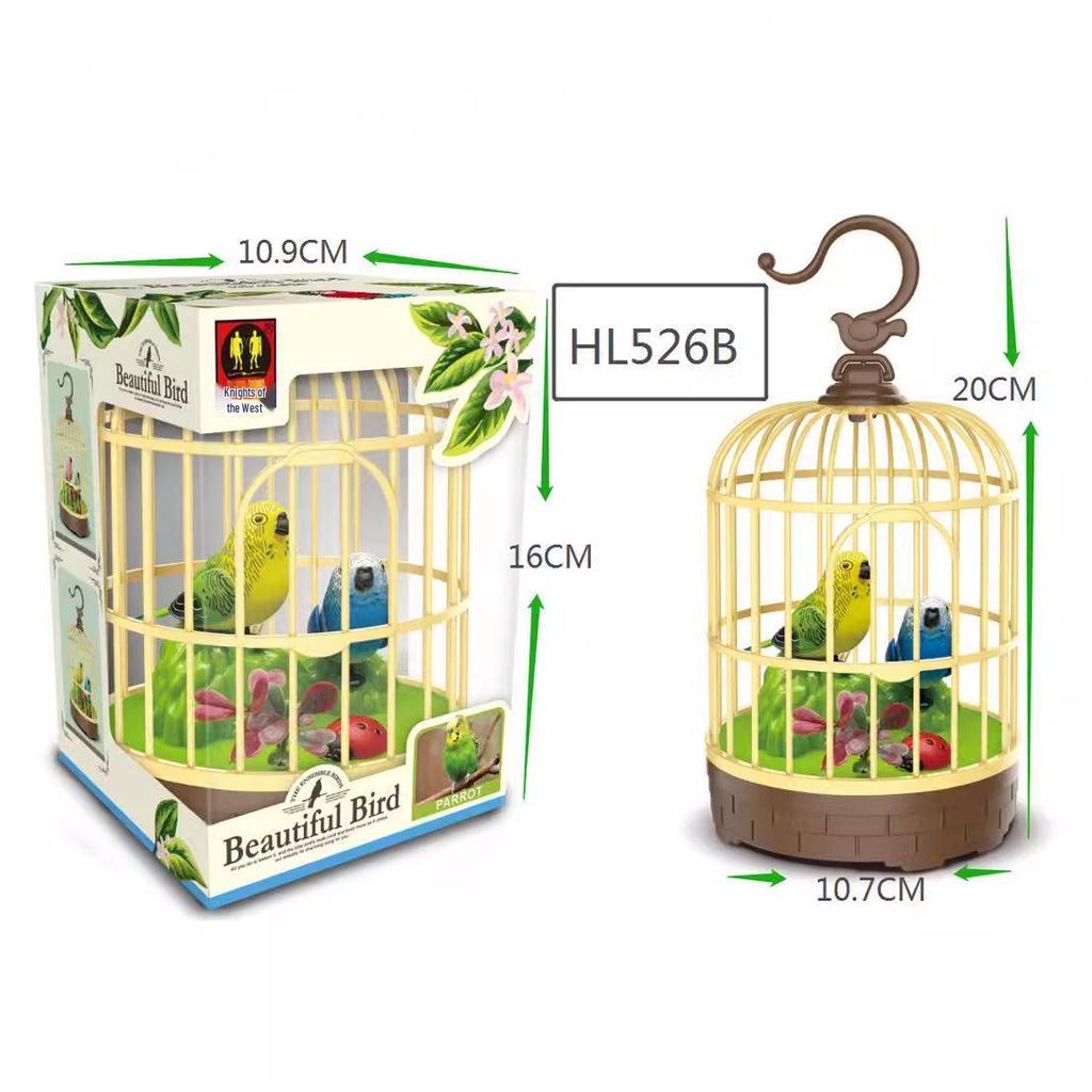 West Knight Voice-Activated Simulated Birdcage with Double Parrots and Lovebirds