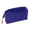 Trousse scolaire triple - safta - 22x3x12 cm - Rouge, Bleu, Blanc - Polyester résistant - 3 compartiments