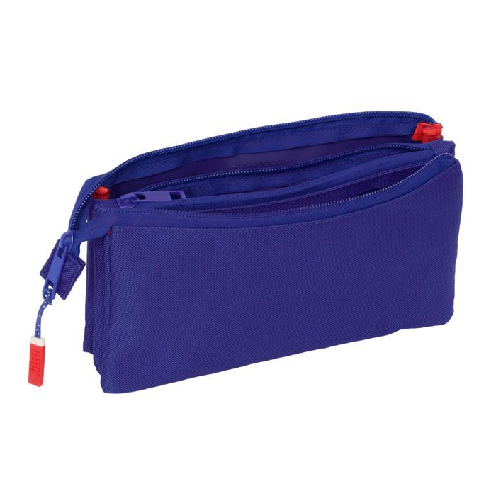 Trousse scolaire triple - safta - 22x3x12 cm - Rouge, Bleu, Blanc - Polyester résistant - 3 compartiments