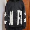 Street Star Pattern Patchwork Letter Long Sleeved Loose Hoodie