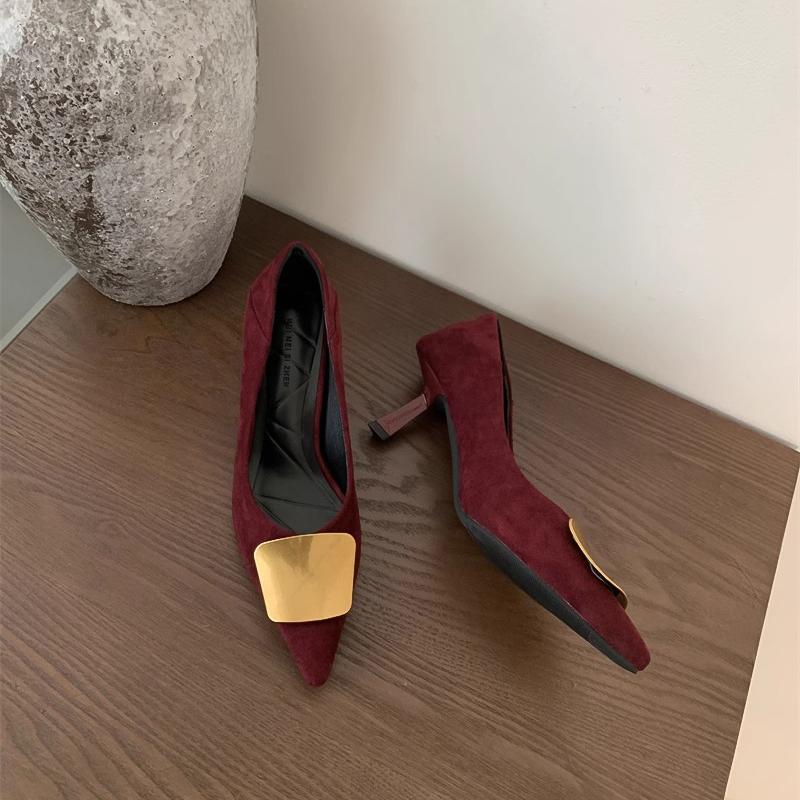 Metal square buckle pointed single shoes women's 2025 spring and autumn new fine heel leopard print temperament royal sister fashion high heels