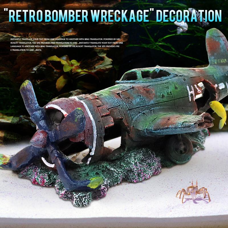 LIOOBO Resin Plane Wreckage Aquarium Ornament - Artificial Decor For Fresh & Saltwater Fish Tanks