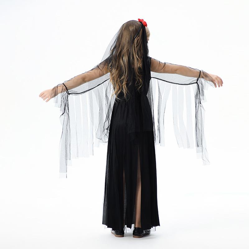 Halloween Kinderkostüm Mädchen Dunkler Dämon Geisterbraut Langes Kleid Vampir Hexe Europäisches und Amerikanisches Lustiges Showkostüm