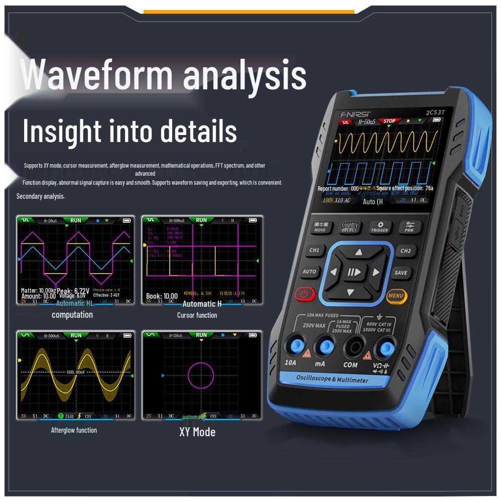FNIRSI 2C53T Upgraded Dual-Channel 50M Digital Oscilloscope & Multimeter Signal Generator 3-in-1