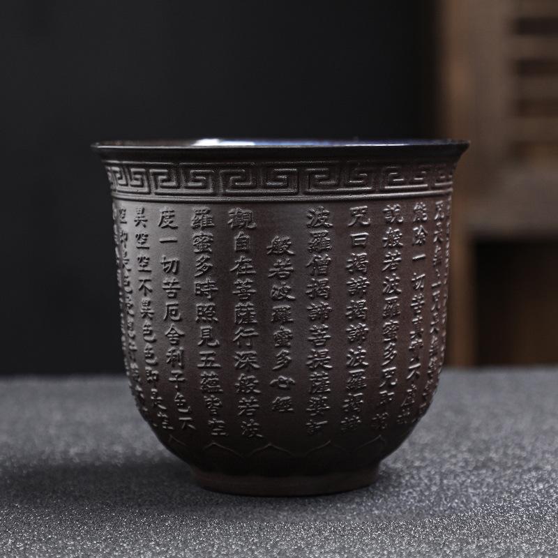 

Purple sand kiln becomes large master cup tea cup ceramic Douyin same retro single cup handmade heart sutra cup