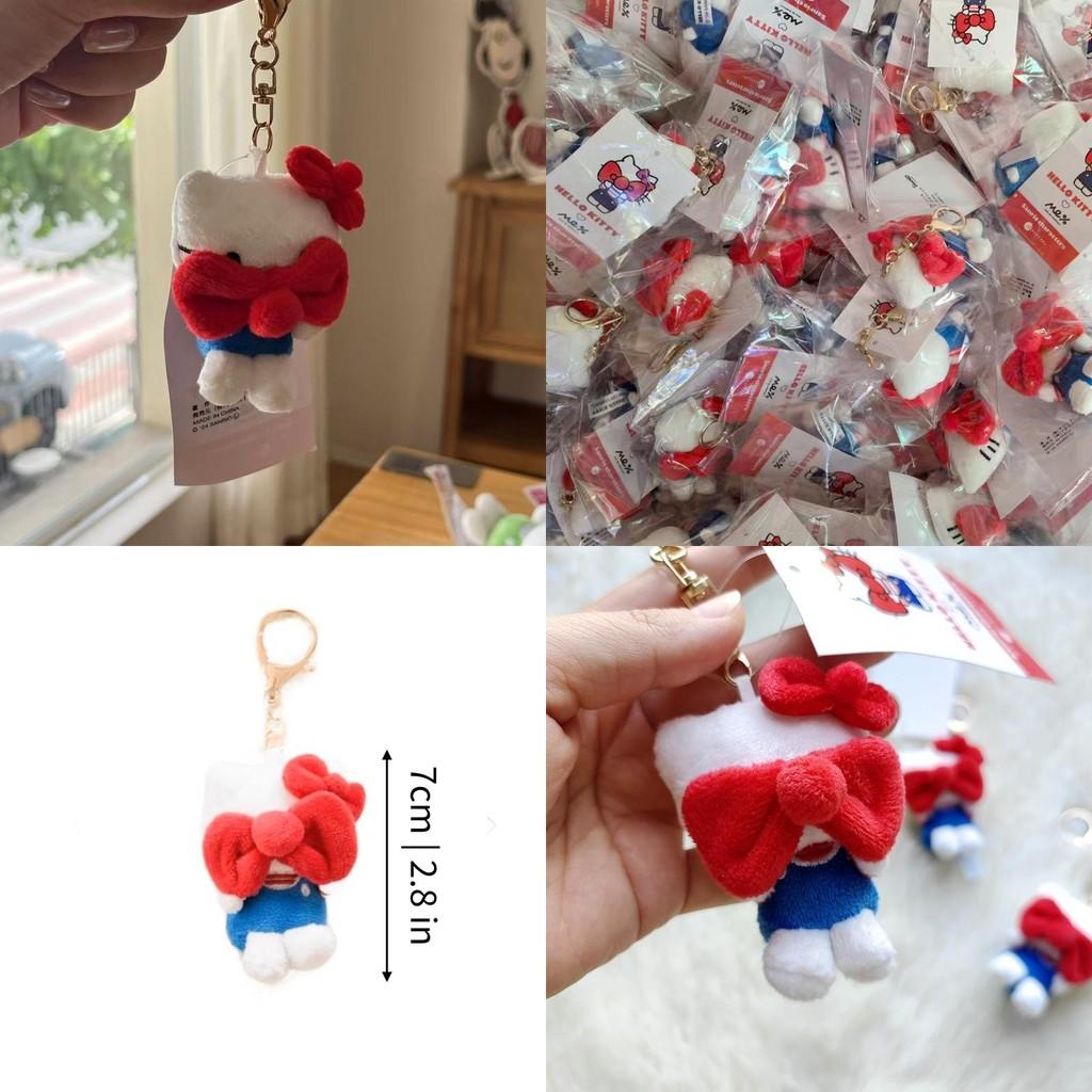 Charming Cute Kt Cat Plush Keychain With Face Covering Bowknot Design For Teens