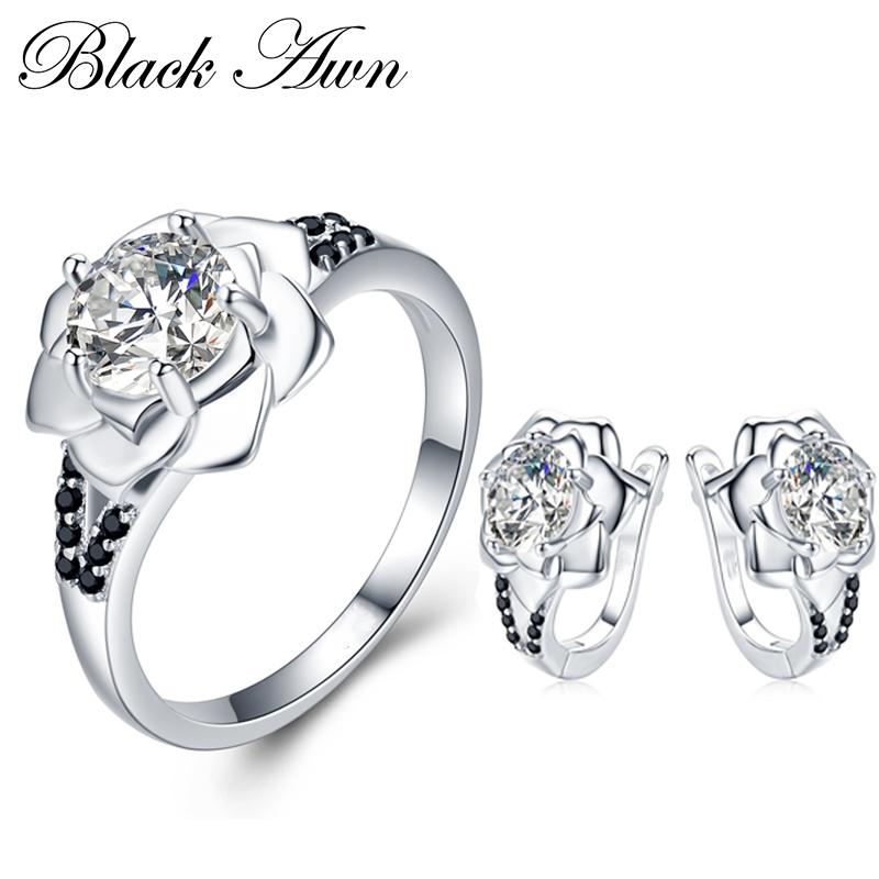 

BLACK AWN Женщины Черный Камень Ювелирные Изделия Бижутерия Модные Ювелирные Наборы Серьги Кольца Для Женщин 6