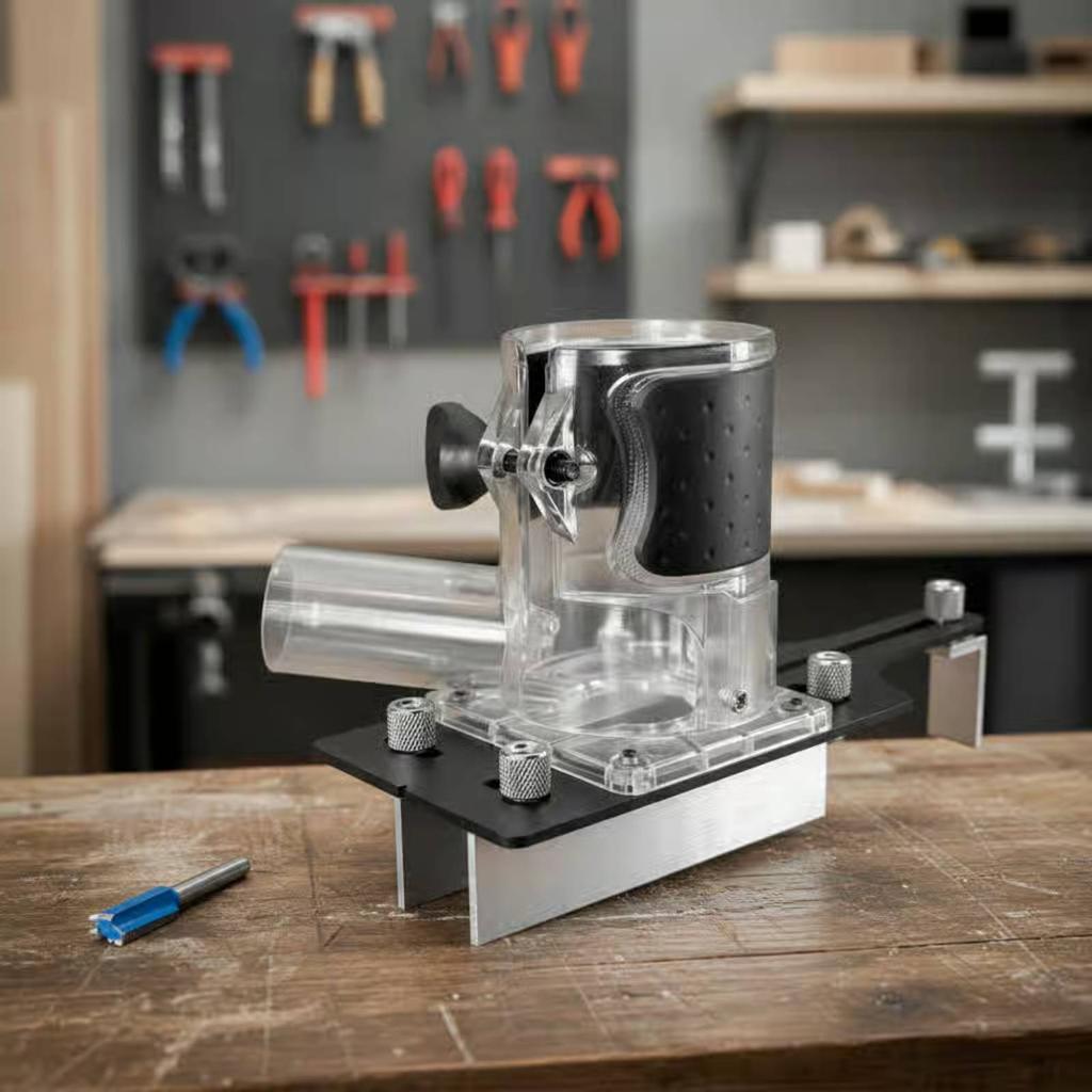 Dust Collection Router Jig with Cutter and Wrench Slotting Router Jig Woodworking Tool Aluminum Alloy Sturdy