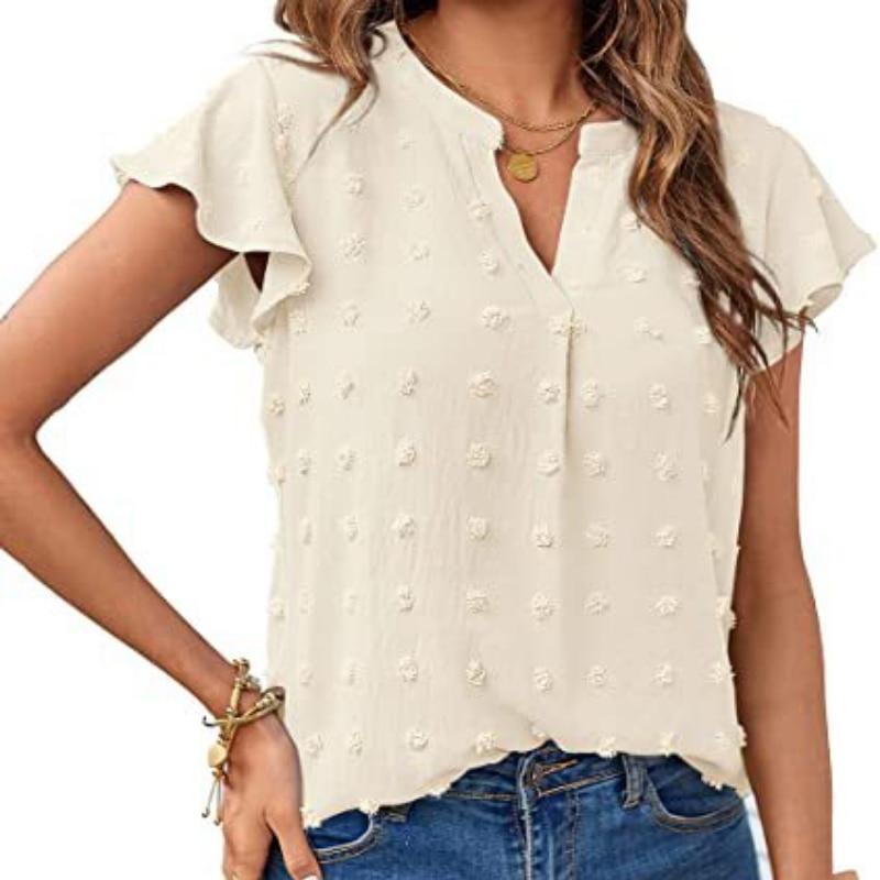 Elegante Büro Dame Chiffon Bluse Frauen Tops Shirts 2023 Sommer Einfarbig Kurzarm V-ausschnitt Kleidung Blusa Mujer 25836