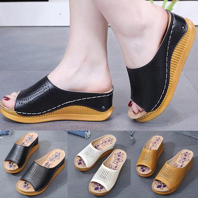 Women's Wedges Slippers Fashion Heeled Shoes Hollow Casual Fish Mouth Slippers
