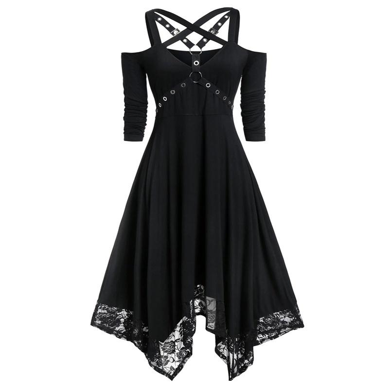 Women Dress Gothic Vintage Short Sleeve Off Shoulder Halloween Party Nightclub Dresses