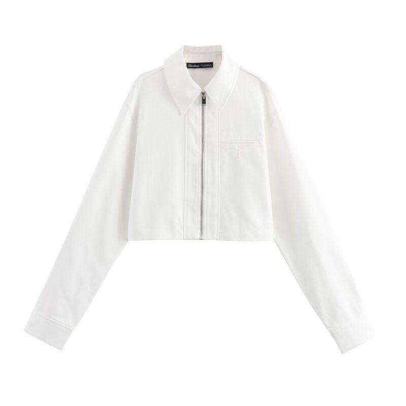 Fashion Style 2024 Autumn New Women's Clothing Easiest for Match Cotton Plaid White Long Sleeves Turn-down Collar Coat 4391725