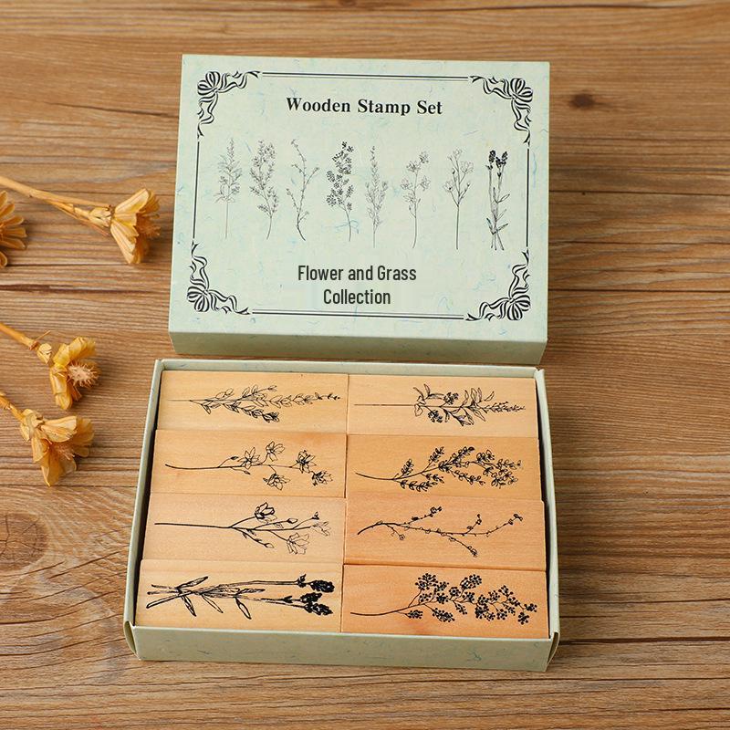 Exquisite Wooden Floral Stamp Collection - Creative Plant Design for DIY Journals, Diaries, or Photo Albums; Available In 8 Styles