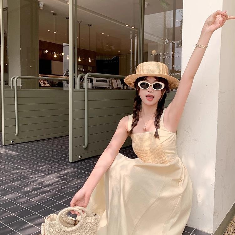 Fashion French suspender dress women's summer new belly-covering and thin pear-shaped figure drape A-shaped skirt
