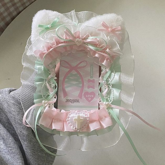 Sweet Lace Photocard Case Kawaii Lolita Plush Card Holder DIY Idol Display Handmade Anime Photo Protector Case