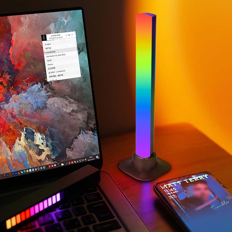 Smart RGB Music Rhythm LED Light Bar with APP Control Sound Pickup Ambient Lamp for Gaming Desk TV Backlight Home Theater Room Decoration