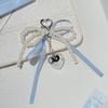 French Ribbon Pearl Bow Style Bag Charm Versatile Keychain Pendant Heart Drop for Schoolgirl Kawaii Key Holder Cute Accessory